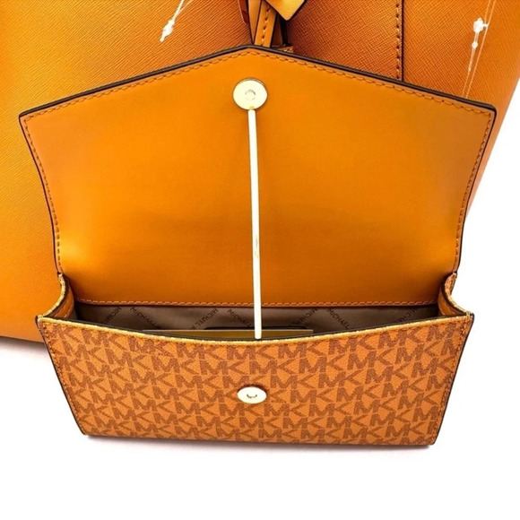 Michael Kors Charlotte LG Tote Bag 3 IN 1 Leather Shoulder Bag Cider - Picture 11 of 15